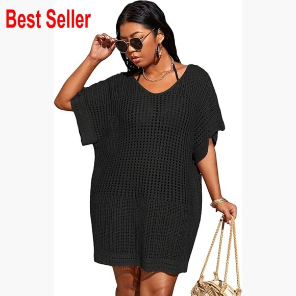 Other - Plus Size Casual Summer Short Sleeve Cover Up Hollow Out Split Swimsuit Beach